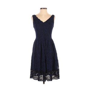 Luxe Carmen Marc Valvo Blue Lace Dress Fit & Flare